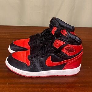 Nike Air Jordan 1 Retro Hi OG Satin Bred Red Black Sneakers Shoes 13c